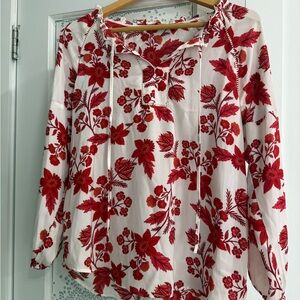 LOFT Red Floral Blouse